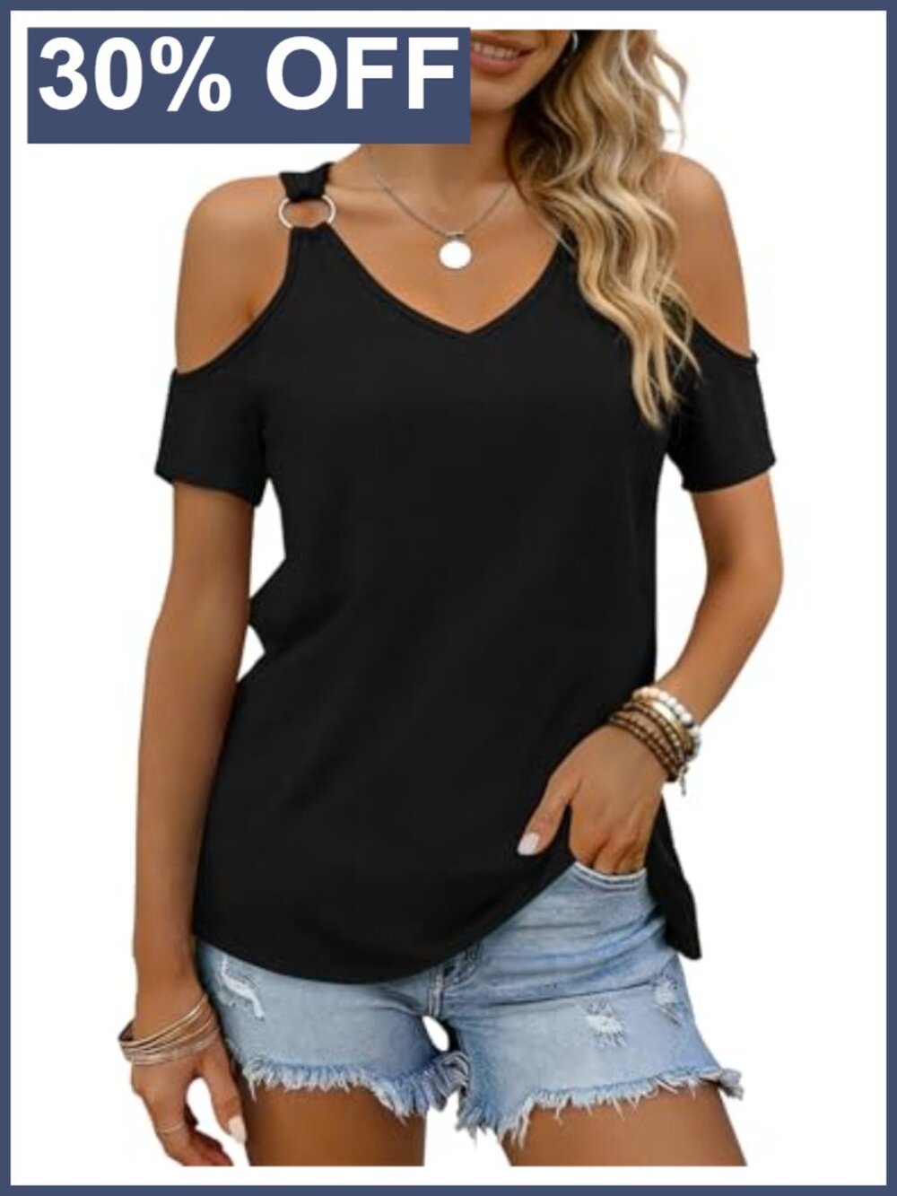 Women's Cold Shoulder V-Neck Tee Blouse Sexy Summer Basic Top